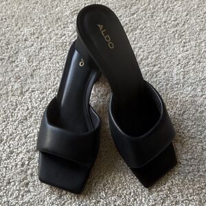 ALDO Sandals Womens Black Slide Open Toe Block Slip On Logo US 9 EU 40